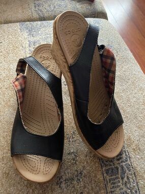 Black Leigh Women’s Wedge Sandals - Casual Slip-On Comfort size 8